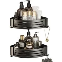 SURFOU Badregal Ecke Duschablage Ohne Bohren 2-Stück Duschregal Badezimmer Organizer, mit 4 Klebeflächen und 4 Haken 2-tlg., Rostfreier Edelstahl, für Bäder Küchen Duschgel (Grau & Schwarz)