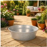 matches21 HOME & HOBBY Blumentopf Große Zinkwanne mit Holzgriffen als wetterfeste Deko-Schale 50 cm (1 St), Metall-Schale für Draußen als Garten Pflanzschale Solarbrunnen