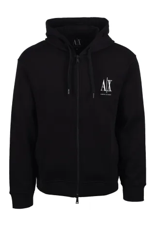 Armani Exchange Jersey Kapuzen-Sweatshirt mit Reißverschluss Schwarz