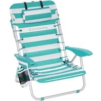 SONGMICS Campingstuhl Strandstuhl, Outdoor, klappbar, verstellbare Rückenlehne, 68×63×75 cm, mit Schultergurten, Kopfstütze, Armlehnen, 2 Seitentaschen, grün-weiß