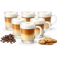 BigDean Latte-Macchiato-Tasse mit Henkel 230 ml klare Latte Gläser & Cappuccino Gläser Kaffeegläser, 6-tlg., Glas, Spülmaschinengeeignet, Mikrowellengeeignet, Stabiler Stand