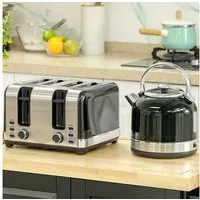 HOMCOM Toaster 1.7 Liter, Strixr Thermostat, Filter, Kocher-Toaster-Set, für Frühstückszubereitung, 2200 W, 7 Bräunungsstufen, Krümelfach, Schwarz