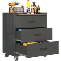 bizoemade Werkzeugwagen Heavy-Duty 3-Schubladen Tool-Cabinet Metall, mit Rollen, Schwarz, max. Traglast:90 kg, (1-tlg), Schwerer Metall-Werkzeugwagen 88x75x42cm