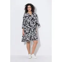 Ulla Popken Midikleid Midikleid A-Linie V-Ausschnitt 3/4-Arm