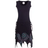 Vishes Zipfelkleid Damen Ärmellos Bedruckt Kleid Flechtmuster Jersey Alternative Mode, Boho, Hippie, Ethno, Festival