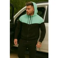 L.gonline Freizeitanzug Herren Jogginganzug, Freizeitanzug 984 schwarz/mint L (Kapuzenjacke mit Reißverschluss, Hose, 2-tlg), Fitness Freizeit Casual