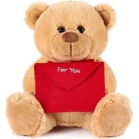 BRUBAKER Kuscheltier Teddy Plüschbär mit Umschlag Rot "For You" 25 cm Teddybär Plüschteddy (1-St., Geschenk-Set), Schmusetier mit Stoff Briefumschlag - Hellbraun