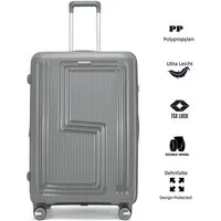 Super Solu Hartschalen-Trolley Koffer Reisekoffer PP-Polypropylen, Erweiterbarer Hartschalenkoffer, 4 Rollen, 20 Zoll Handgepäck, Grau, leicht & robust, TSA-Zahlenschloss
