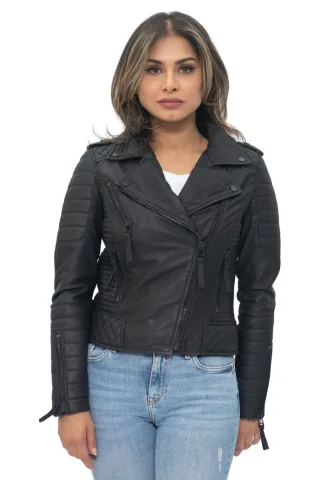 Gesteppte Vintage-Brando-Bikerjacke für Damen aus Leder in Lusaka