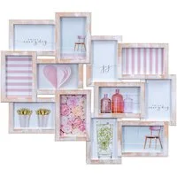 Levandeo® Bilderrahmen Collage, Bilderrahmen Collage 12 Fotos 10x15 Weiß Gold Kupfer Gewischt