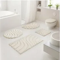 OTTO home Badematte Levii, Badvorleger, Badezimmer Teppich, sehr weich, Höhe 20 mm, rutschhemmend beschichtet, schnell trocknend, fußbodenheizungsgeeignet, Polyester, halbrund, Hoch-Tief-Effekt, weiche Haptik, Made in Europe