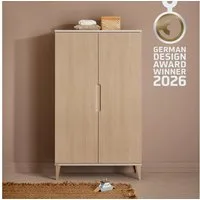 PAIDI Kleiderschrank JONTE in Beige & Eichefarben mit gerillten Türen, verschiedene Größen (B/H/T ca. 95-141/164-207/40-56cm, mit 2 oder 3 Türen + Tiny-Variante) stabiler Drehtürenschrank mit Massivholz-Füßen, Soft-Close-Funktion