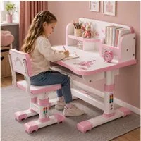 Rutaqian Kinderschreibtisch Kinderschreibtisch mit Stuhl höhenverstellbar, ergonomisches Lernset, Mit Schublade, Bücherfach und verstellbarer Rückenlehne