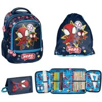 PASO Schulranzen Schulset (4-teilig: Rucksack, Turnbeutel, befüllte Federmappe und Portemonnaie, Spidey)