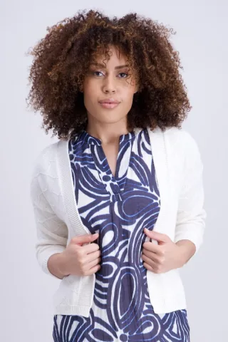 signe nature - Kurzer Cardigan mit 3/4-Ärmeln und Strukturmuster weiß - Gr. - XL