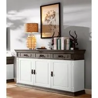 OTTO home Sideboard Vinales, kommode 3 Schubläden, 3 Türen, 2 Einlegeböden (B/T/H: 155/39/83 cm), Messinggriffe im Jugendstil, Zierleiste und eleganter Sockel