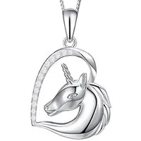 Limana Kette mit Anhänger Herz Pferd Einhorn 925 Sterling Silber Kinderkette Mädchen (inkl. Herz Geschenkdose), Geschenk für Kinder Kinderschmuck