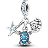 PANDACHARMS Bead Seestern Schildkröte und Muschel Charm Anhänger, Silber, Zirkonia