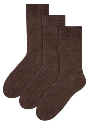 3 Paar Multipack Herren Alpaka Wolle Socken | Steven | Winter Thick Warm Boot Socken - Braun