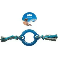DUVO+ Zerrspielzeug Hundespielzeug Knot Baumwolle Ziegenring & Plastikring grau/blau