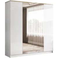 Lookway Kleiderschrank AURORA 4D in Hochglanz Weiß Drehtürenschrank mit Spiegel