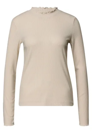 Street One - Geripptes Langarmshirt beige - Gr. - 34