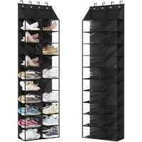 GarveeMore Schuhregal Hängeregal, Hängeorganizer für die Tür im Schlafzimmer, 10 Ebenen, doppelreihig, Oxford-Stoff & PVC, Schwarz