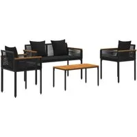 vidaXL Gartenlounge-Set Gartenmöbel Set 4 stk. Schwarz Poly-Rattan, (4-tlg)
