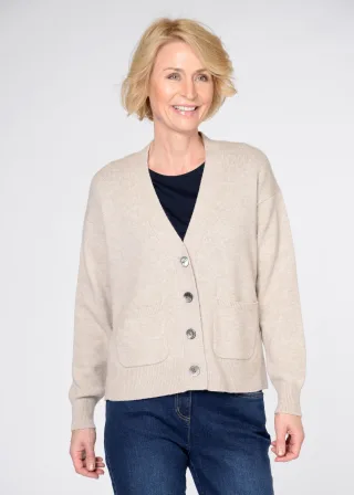 CLARINA - V-Cardigan, 1/1 Arm, uni sand mel. - Gr. - 46