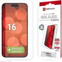 Displex Displayschutzglas Real Glass Screen Protection + Case für Apple iPhone 16, Displayschutzfolie, Schutzfolie, Bildschirmschutz, kratz- & stoßfest