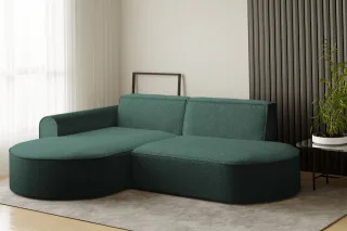 Ecksofa Designersofa BONDY in Stoff Ascot Petrol Ottomane Links