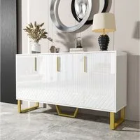 Merax Sideboard mit geometrisches Frontdesign (1 St., Buffetschrank für Wohnzimmer und Flur), Anrichte Kommode mit 4 Türen, Metallgriffe & Metallbeine, 140x40x80cm