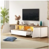 Merax Lowboard mit LED-Beleuchtung & Hochglanz-Front (perfekt für 75 Zoll TV, 1 St., 180x40x46 cm), TV-Schrank mit 2 Schubladen, 2 Schränke und halboffene Ablagefächer