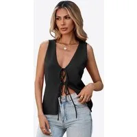 Imily Bela Kurzweste Damen Strickweste mit Bindeband vorne (Packung, 1-tlg., 1per-Pack) einfarbig