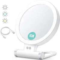 feinlux Schminkspiegel Kosmetikspiegel Schminkspiegel Kosmetikspiegel Wandspiegel (Set, Runder, drehbarer, doppelseitiger Kosmetikspiegel für den Tisch), 10-fache Vergrößerung, LED-Beleuchtung