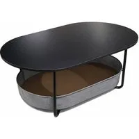 relaxdays Couchtisch Ovaler Couchtisch mit Stauraum (1-St), Schwarz-Dunkelgrau