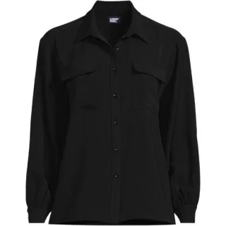 Utility-Bluse Knitterfrei, Damen,  Schwarz, Polyester, by Lands' End