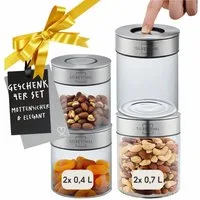 SILBERTHAL Vorratsglas 4er Set Mini, Vorratsdosen mit Klickdeckel, Glas, Edelstahl, (4er Set Mix Mini, 4-tlg), Luftdicht & Mottensicher