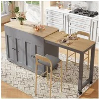 i@home Kücheninsel Ausziehbarer Bartisch, (118–180cm, mit elegantem konkavem Türdesign), Platzsparende bewegliche Kücheninsel mit ausziehbarer Arbeitsfläche