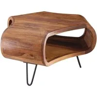 furnicato Couchtisch Massivholz Walnuss Finish 55x55x38 cm Braun (1-St), Wohnzimmertisch mit Ablagefach und stabilen Metallbeinen in Braun