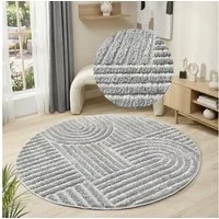 OTTO home Teppich Jonne, Boho-Design, Scandi, Designteppich, rund, Höhe: 20 mm, Hoch-Tief, 3D Optik, skandinavischer Stil, Wohnzimmer, Schlafzimmer