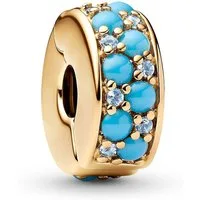 Pandora Kettenanhänger Clip-Charm Aquamarinblau Goldfarben