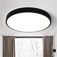 style home LED Deckenleuchte Flach Rund Deckenlampe aus Metall, Warmweiß 3000K, 24W/36W/48W, LED fest integriert, nicht dimmbar, Warmweiß 3000K, Schwarz 30*30*4cm für Schlafzimmer Wohnzimmer Küche Büro Flur Diele