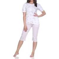 Normann Pyjama Normann Damen Capri-Pyjama kurzarm – Sommerliches Blumen-Design