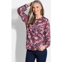 GOLDNER Schlupfbluse Kurzgröße: Moderne Rüschenbluse mit Stehkragen Printbluse mit Rundhals, Bindeband und langen Ärmeln