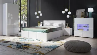 Schlafzimmer Komplett Set 5 tlg LABRI Weiss- Weiss Hochglanz