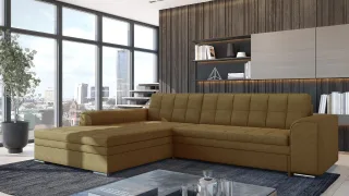Ecksofa Schlafsofa Sofa LUSAKA in Stoff Lincoln Senfgelb Ottomane Links