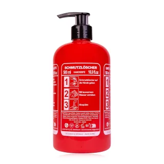 Handseife | Accentra | SCHMUTZLÖSCHER in Pumpspender | Feuerlöscher-Optik | 500 ml | Duft: Musk | Farbe: rot/weiß | parabenfrei | Feuerwehr-Geschenk