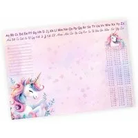 nikima Schreibtischunterlage A3 Schreibtischunterlage Einhorn rosa mit kleinem 1x1 Papier 50 Blatt