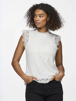PIECES - PCOLLINE SL LACE TOP WVN NOOS Cloud Dancer - Gr. - M